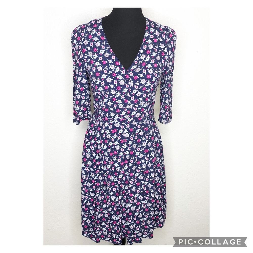 Claudie Pierlot navy blue pink floral v neck dress size FR 36 or US 4